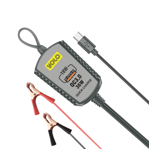 YOLO Y-630 DC Clip Charger QC 18W Fast Charging | Dual Output | Built in Type C Cable YOLO Y-630 DC Clip Charger QC 18W Fast Charging | Dual Output | Built in Type C Cable